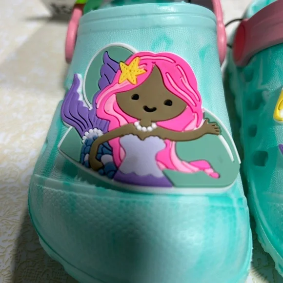 Kids' Mermaid Clogs with Pink and Aqua Accents - Picture 3 of 6